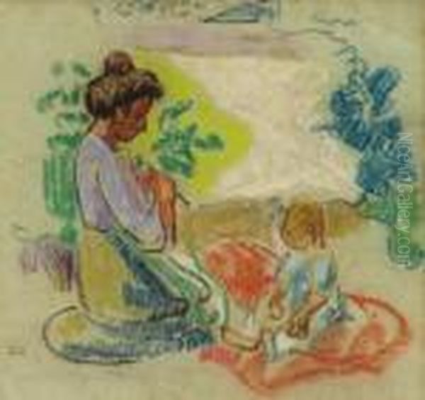 Mere Et Enfant Oil Painting by Jean Misceslas Peske