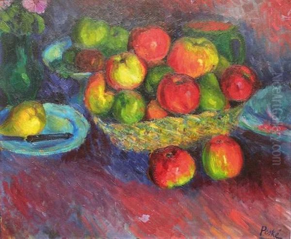 Nature Morte Au Panier De Fruits Oil Painting by Jean Misceslas Peske
