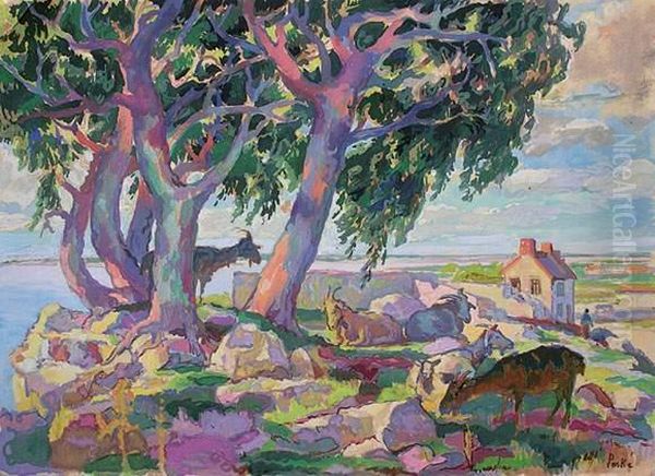 Paysage Avec Cinq Chevres Oil Painting by Jean Misceslas Peske