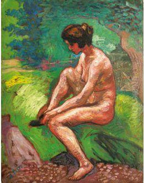 Nu Au Bord De La Riviere Oil Painting by Jean Misceslas Peske