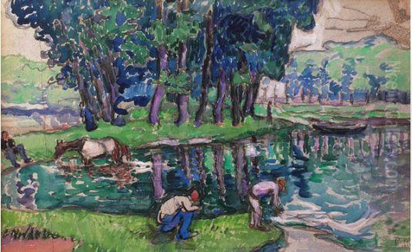 Personnages Au Bord De L'eau (1917) Oil Painting by Jean Misceslas Peske
