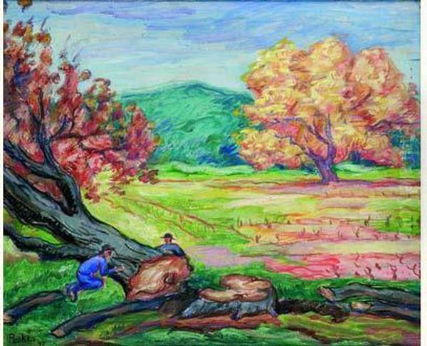 Bucherons En Automne Oil Painting by Jean Misceslas Peske