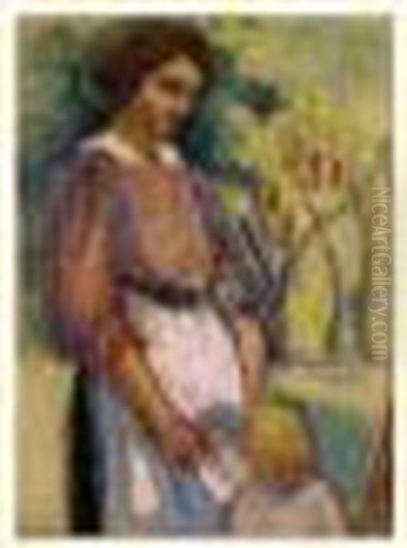 Mere Et Enfant Oil Painting by Jean Misceslas Peske