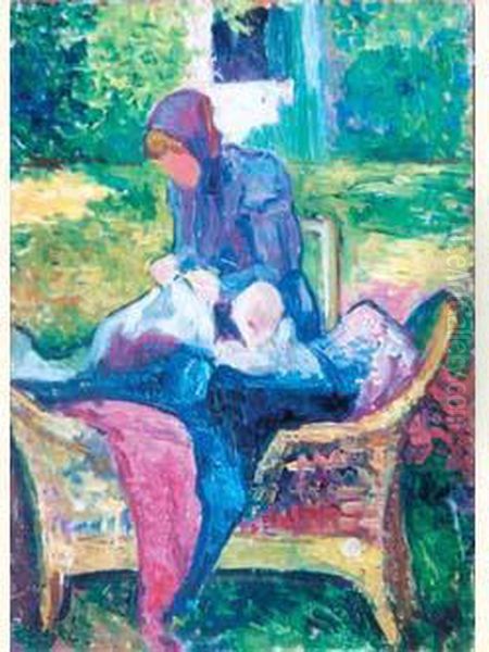 Mere Et Enfant Dans Le Jardin Oil Painting by Jean Misceslas Peske