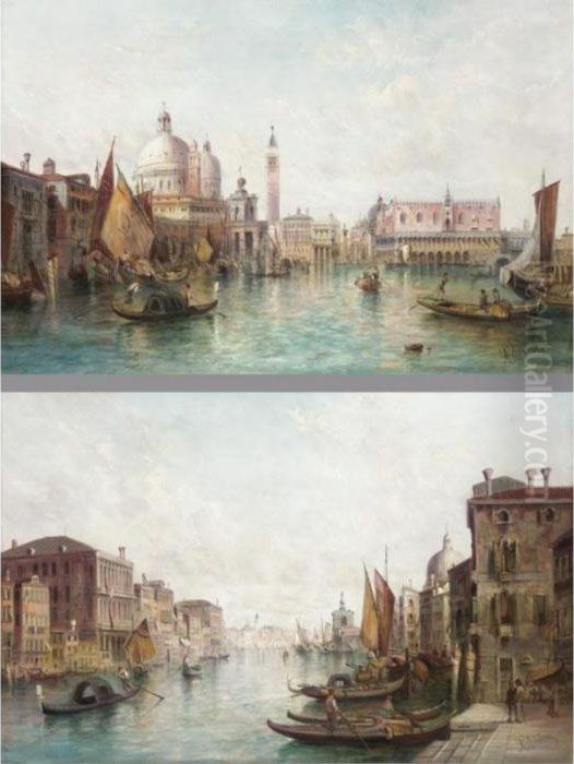 A View Of The Dogana And St Mark's Square; And A View Of The Grand Canal Oil Painting by Alfred Pollentine