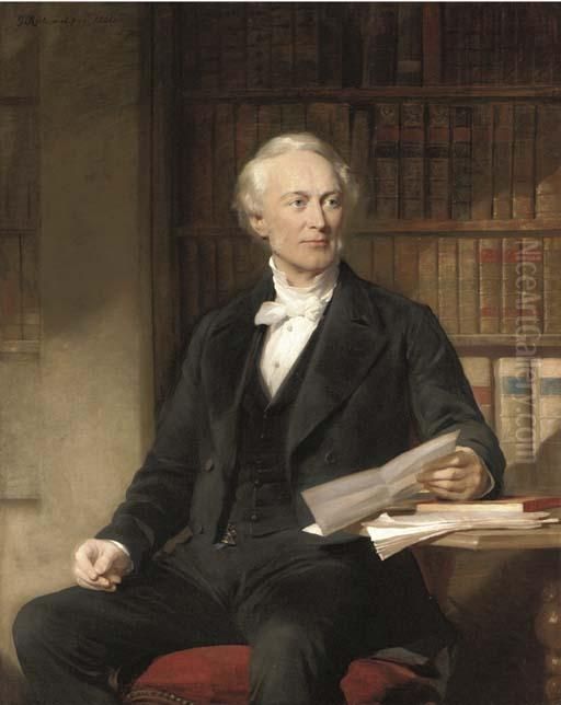 Portrait Of Octavius Wigram, 
Three-quarter-length, Seated In Ablack Suit, Holding A Letter, In A 
Library Oil Painting by George Richmond