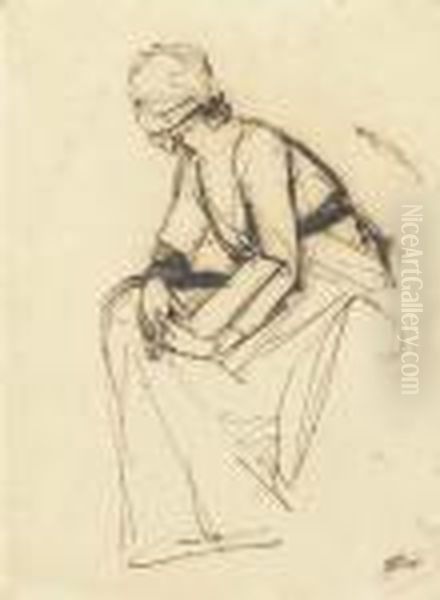 Study Of A Seated Woman, 
Observed From Her Left Side (recto); And Study Of A Seated Woman (verso) Oil Painting by George Romney