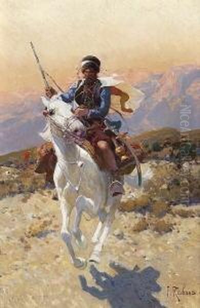 Tscherkesse Zu Pferd. Oil Painting by Franz Roubaud