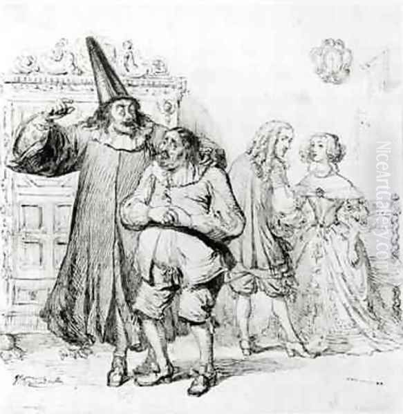 Argan and Monsieur Purgon from Le Malade Imaginaire Oil Painting by Jean-Jacques Grandville