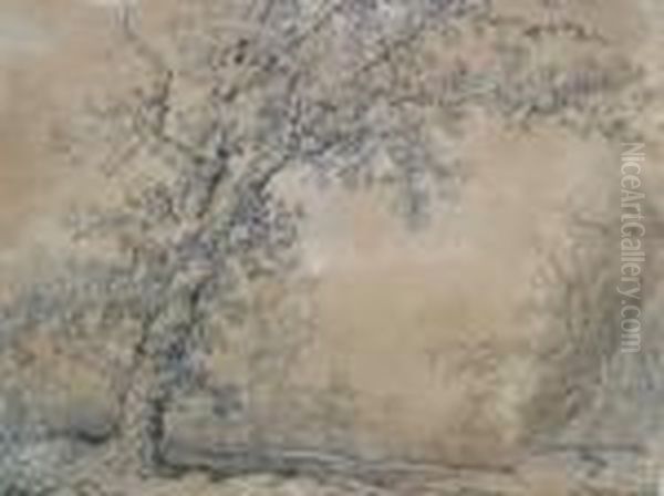 Ra -- Figures In A Wooded River Landscape; Reproduction Print, 17x20cm Oil Painting by Paul Sandby