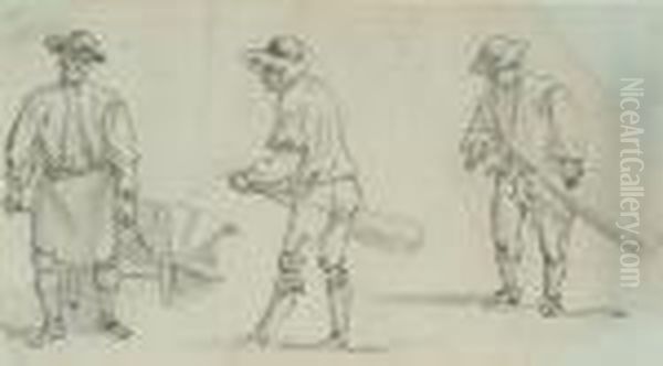 Workmen; Brewer's Dray; A Cart Oil Painting by Paul Sandby