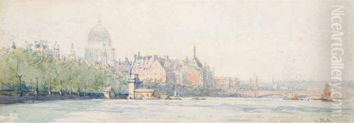 St Paul's And The Thames With Blackfriar's Bridge Oil Painting by Arthur Streeton
