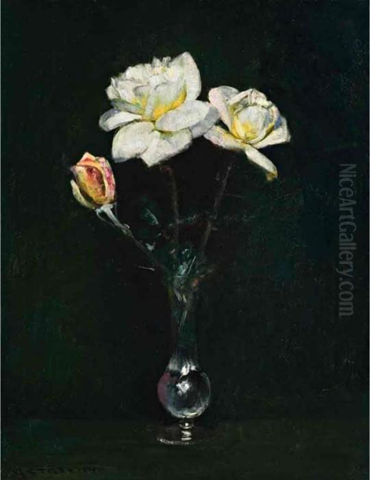 Pale Yellow Roses Oil Painting by Arthur Streeton