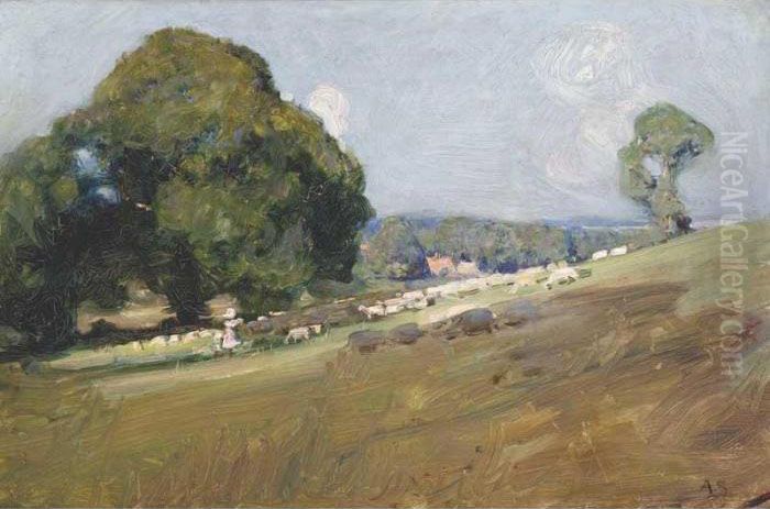 A Summer Field Oil Painting by Arthur Streeton
