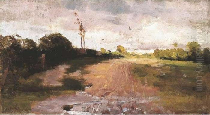 Wet Road Oil Painting by Arthur Streeton