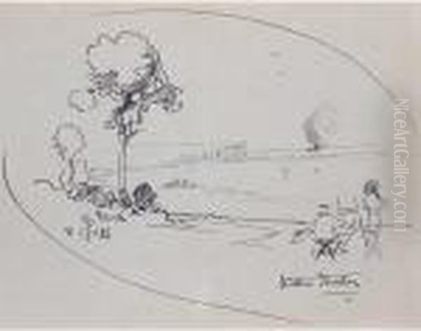 The Artist And His Model, Sydney Harbour Oil Painting by Arthur Streeton