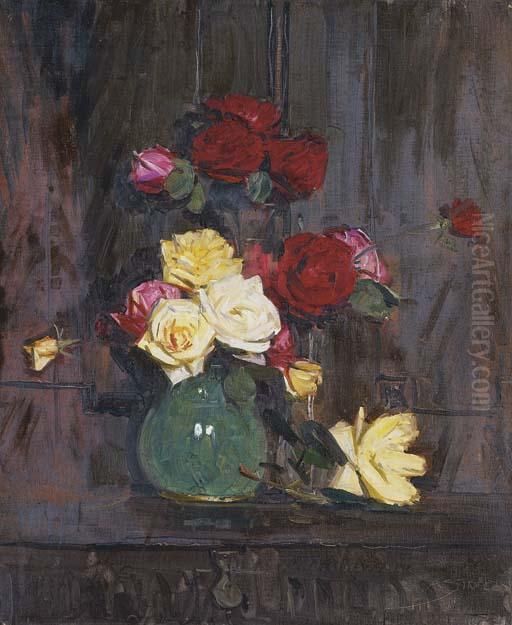 Still Life With Roses Oil Painting by Arthur Streeton
