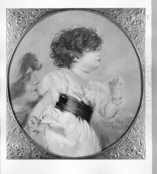 Mother and Child Oil Painting by Lenbach Franz Von