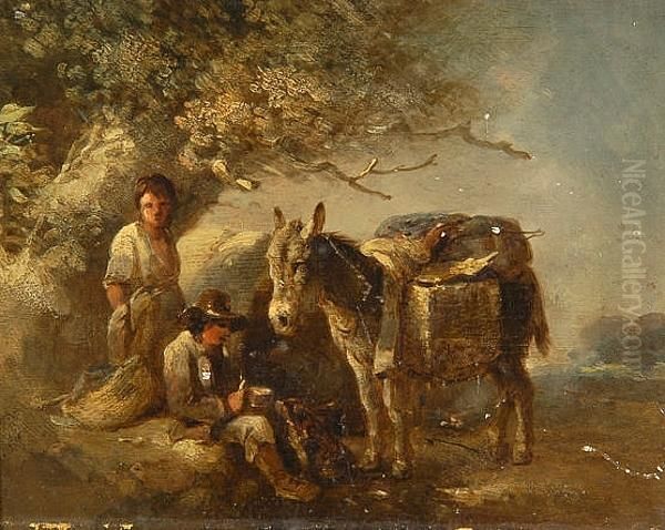 Donkey And Travellers Resting Oil Painting by George Morland