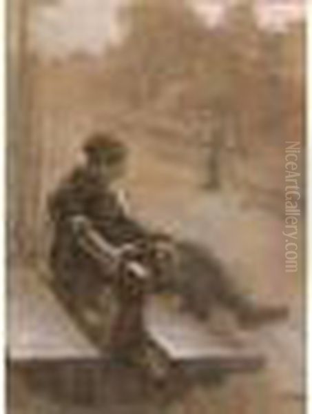 Garcon Assis Sur Un Banc Oil Painting by Theophile Alexandre Steinlen