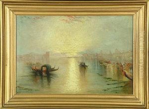 Gondolas In The Venetian Lagoon At Sunset. Oil Painting by Joseph Mallord William Turner