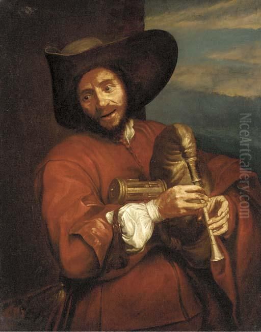 Portrait Of Francis Langlois De Chartres, Half-length, Playing A Hurdy-gurdy Oil Painting by Sir Anthony Van Dyck