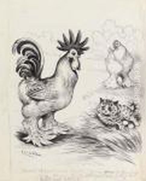 The Cockerel And The Kitten Oil Painting by Louis Wain