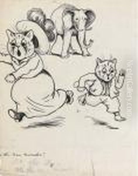 'at The Zoo Oil Painting by Louis Wain