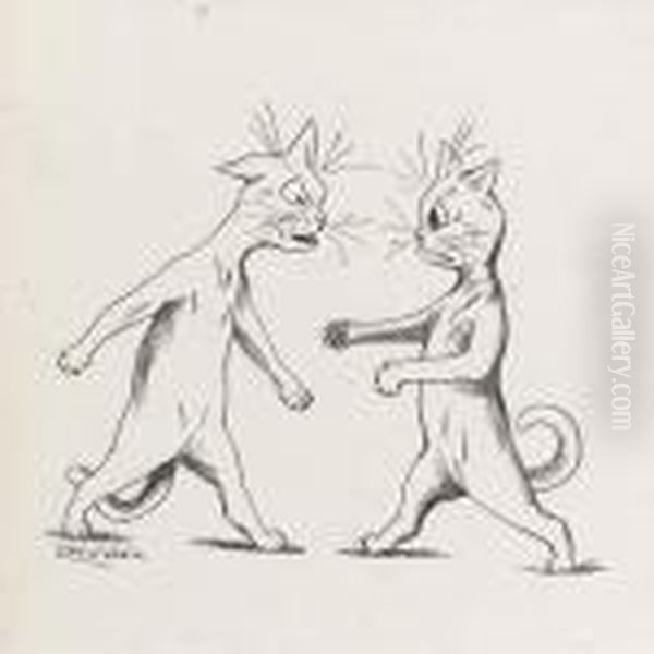 Argumentative Cats Oil Painting by Louis Wain