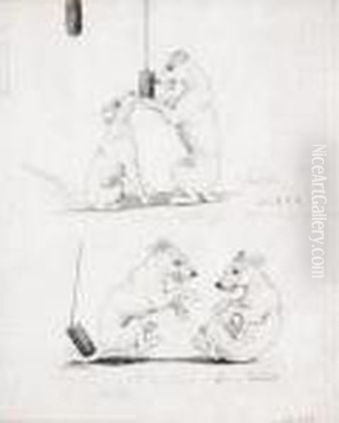 The Clock Weights Oil Painting by Louis Wain