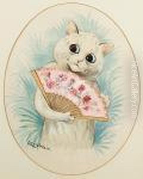 Geisha Cat Oil Painting by Louis Wain