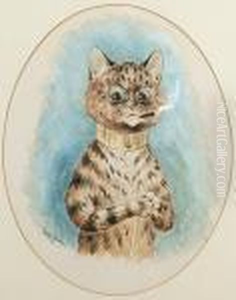 A Quick Puff Oil Painting by Louis Wain