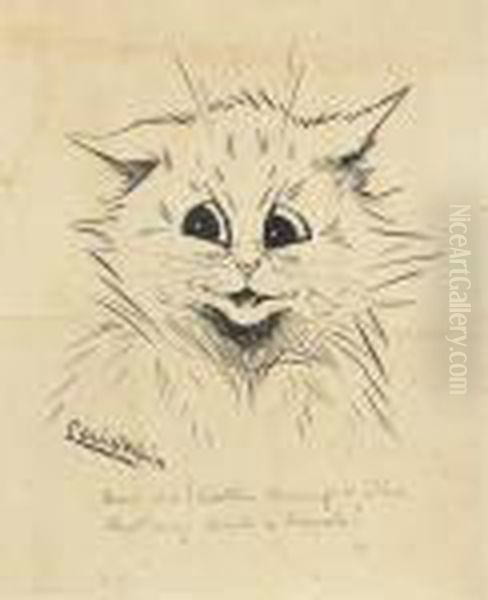 'dear Me! Visitors Coming & I've Lost My Comb &brush!' Oil Painting by Louis Wain