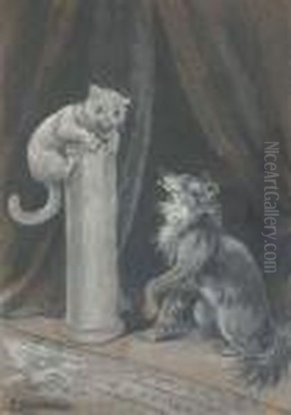 A Balancing Act Oil Painting by Louis Wain