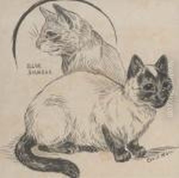 Blue Siamese Oil Painting by Louis Wain