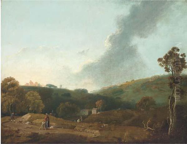 An Italianate Landscape With Figures Oil Painting by Richard Wilson