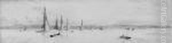 Racing Yachts Reaching Inshore Towards Ryde Oil Painting by William Lionel Wyllie