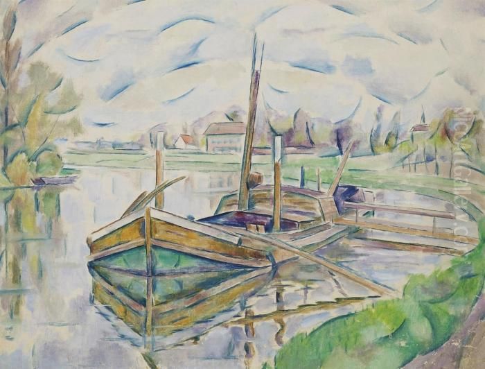 Barges Oil Painting by Vladimir Baranoff-Rossine