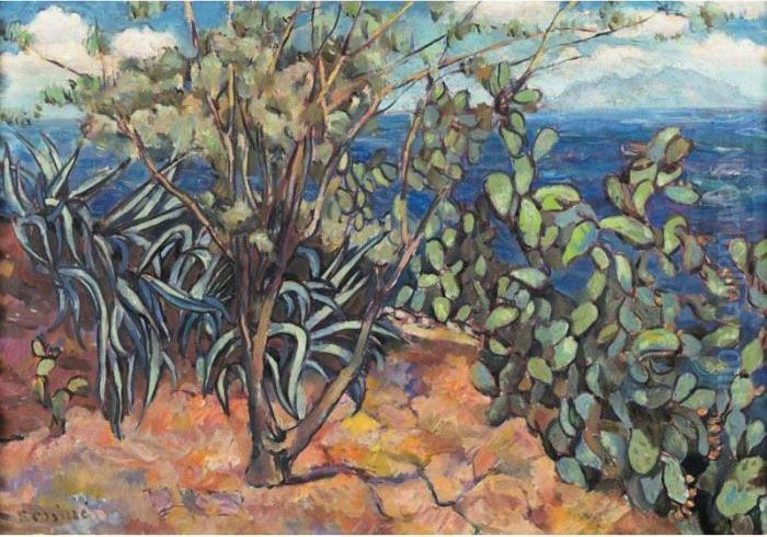 Landscape With Aloe And Cactus, Corsica Oil Painting by Vladimir Baranoff-Rossine