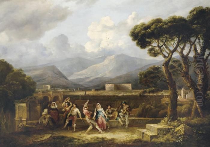 La Salterella : Danseurs 
Napolitains Devant Le Monastere De Sanpietro In Montorio, A Rome, Un 
Jour De Fete Oil Painting by Thomas Barker of Bath