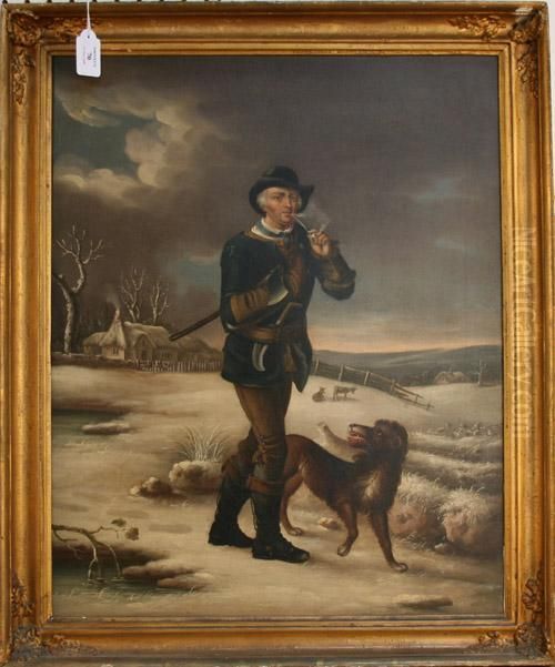 Portrait Of A Man Beside A Dogwithin A Landscape Oil Painting by Thomas Barker of Bath