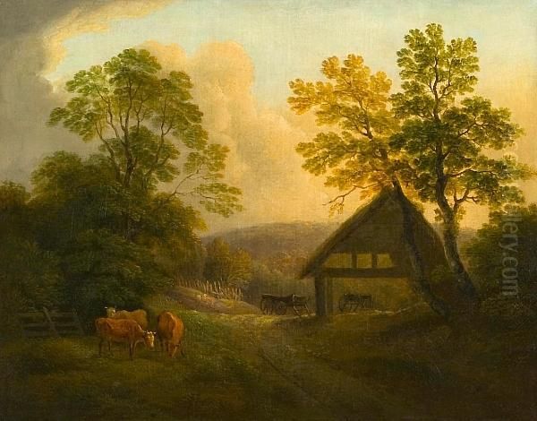 Landscape With Cattle And Barn Oil Painting by Thomas Barker of Bath