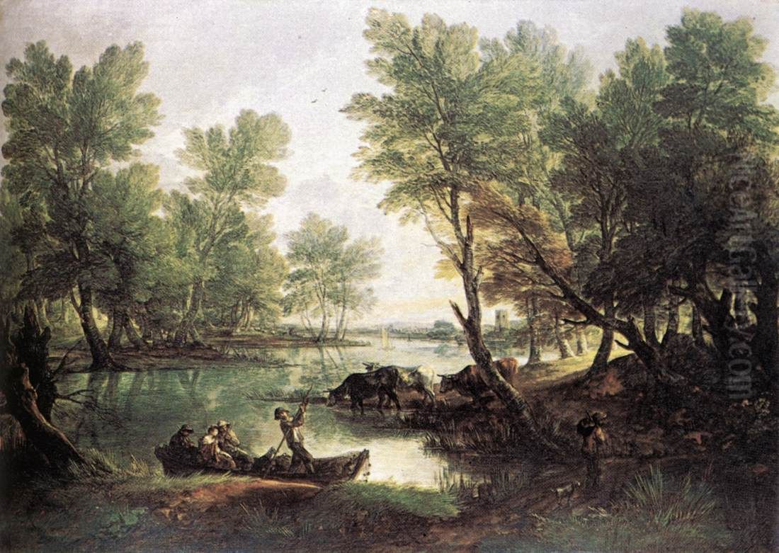 River Landscape Oil Painting by Thomas Gainsborough