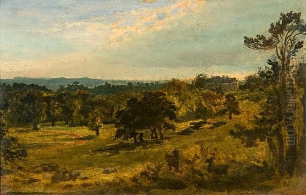 Country House In A Landscape, Probablyshrubland Hall Oil Painting by Thomas Gainsborough