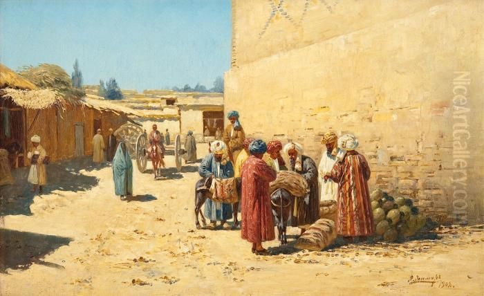 Central Asian Street Vendors. Oil Painting by Richard Karlovich Zommer