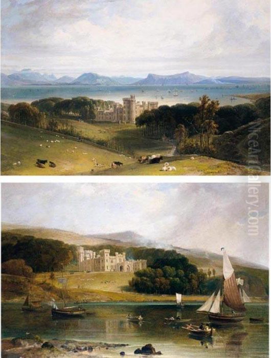 Views Of Armadale Castle, The 
Seat Of Lord Macdonald, From The South East And The South West Oil Painting by William Daniell RA