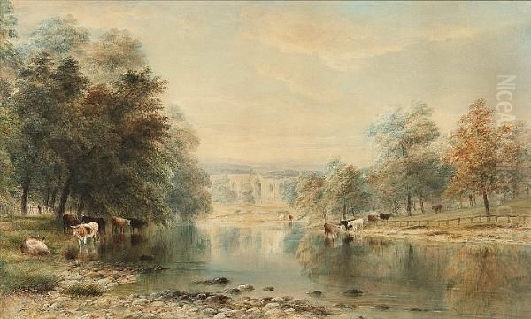 View Of Bolton Abbey From The River, Wharfedale Oil Painting by Anthony Vandyke Copley Fielding