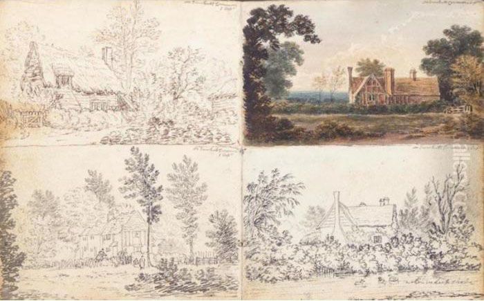 Fourteen Album Sheets Of Whatman
 Paper, Most With Two Of More Drawings Or Watercolours, Forty-five 
Inscribed With Title, Forty-nine Dated Between 28th August And 12th 
September 1813 Twenty-five Watercolour Over Pencil, Twenty Pen And Grey 
Ink Over Oil Painting by John Glover