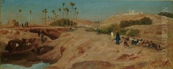 An Oasis, Cairo Oil Painting by Frederick Goodall