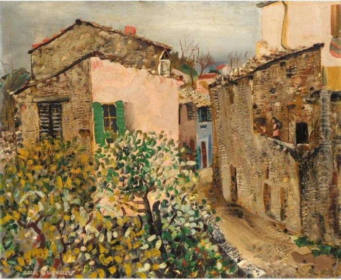 A Street In A Provincial French Town Oil Painting by Boris Dmitrievich Grigoriev